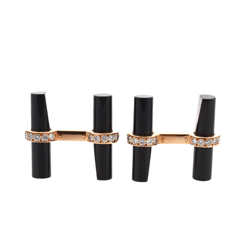 Boutons de manchette VAN CLEEF & ARPELS en or jaune, onyx et diamants