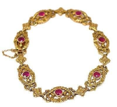 Bracelet 1900 or jaune 18K rubis de synthèse