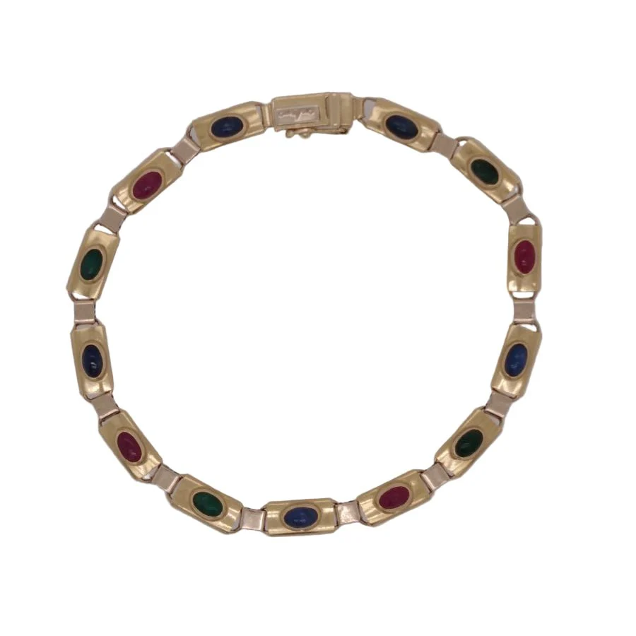 Bracelet Maille en or jaune, saphirs, émeraudes et rubis