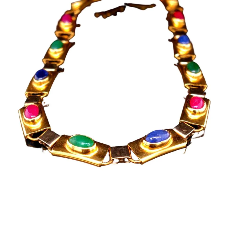 Bracelet Maille en or jaune, saphirs, émeraudes et rubis - Image 3