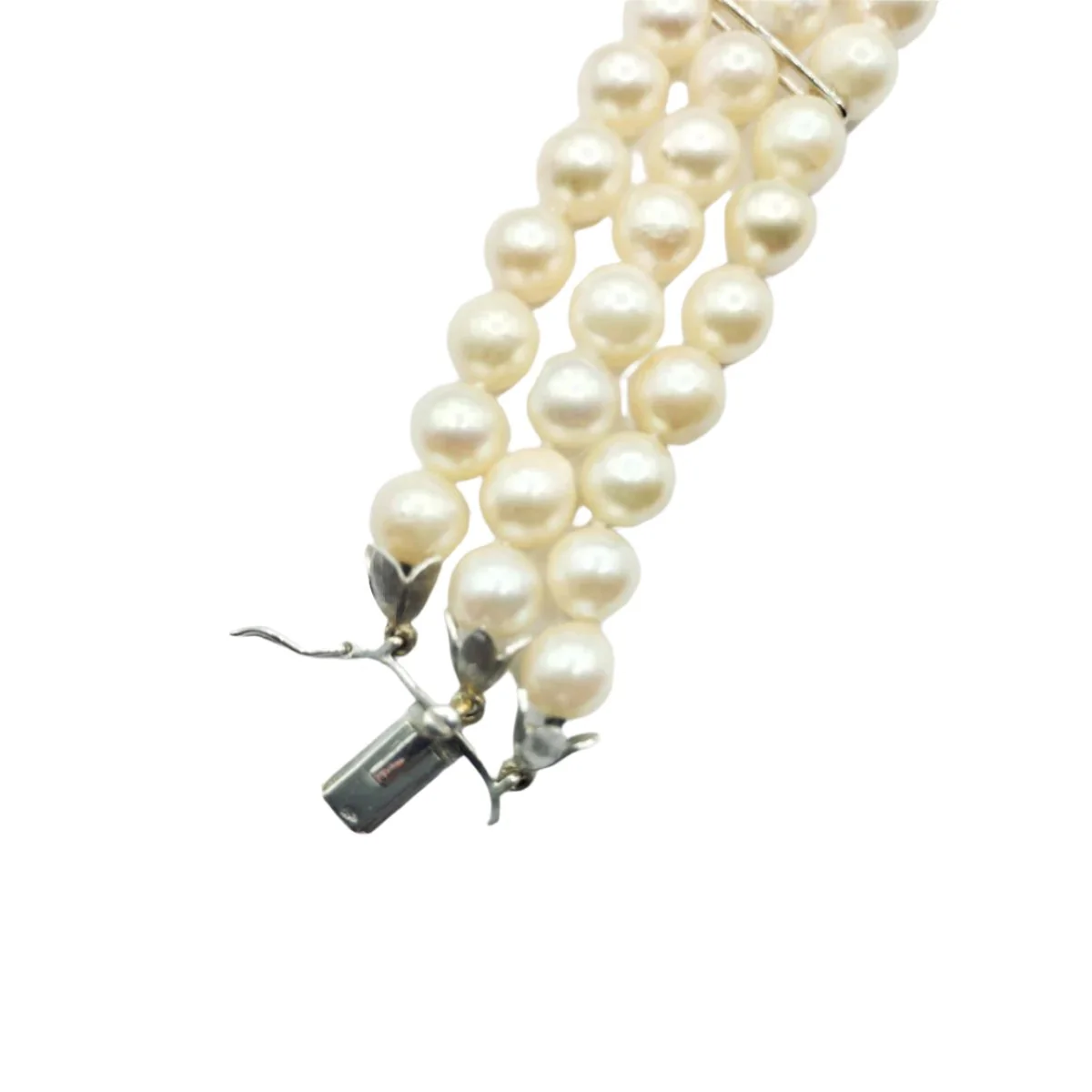 Bracelet 3 rangs de perles en or blanc, saphirs et rubis - Image 6
