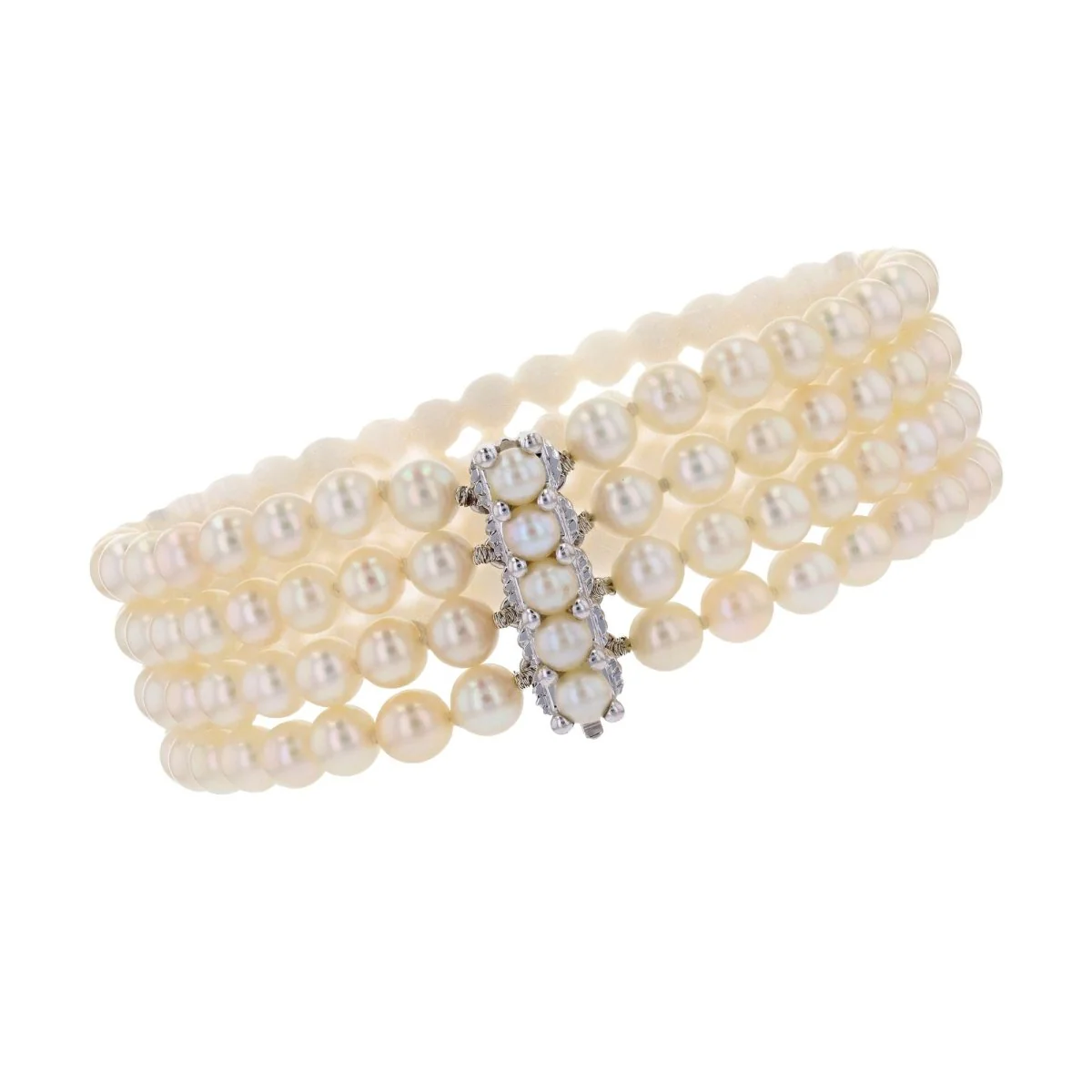 Bracelet 4 rangs en or blanc et perles de culture