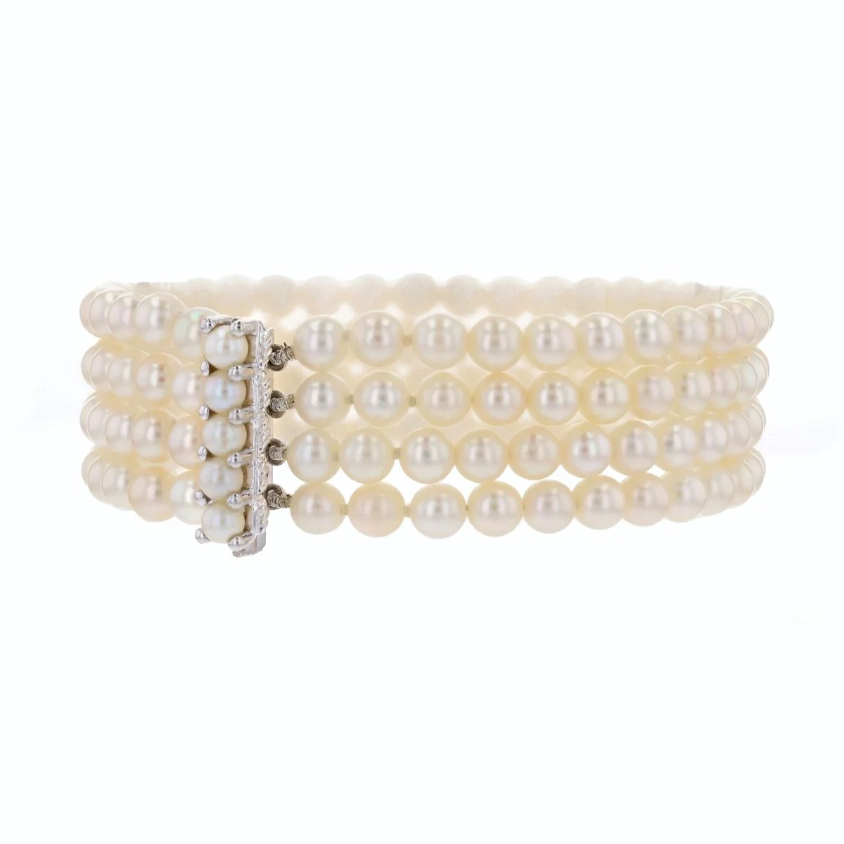 Bracelet 4 rangs en or blanc et perles de culture - Image 4