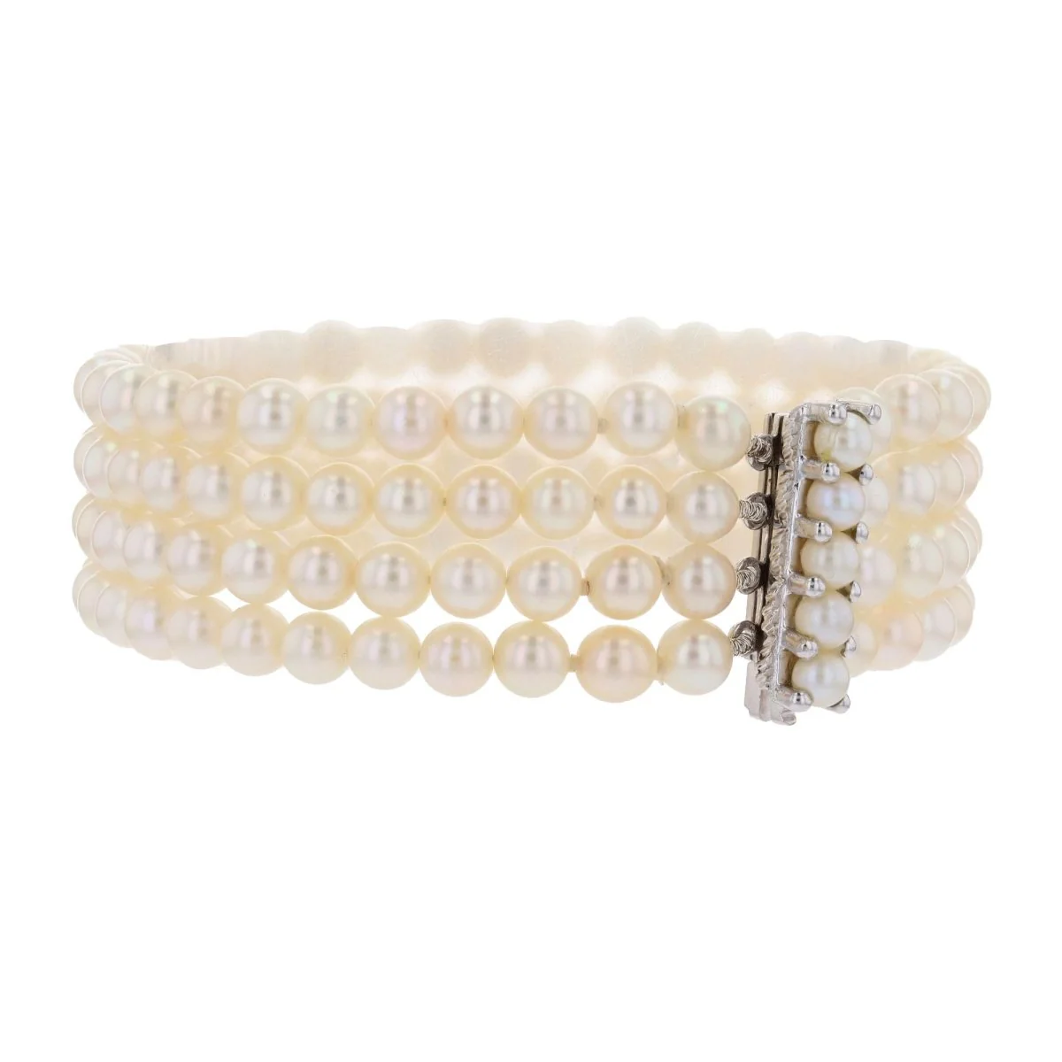 Bracelet 4 rangs en or blanc et perles de culture - Image 5