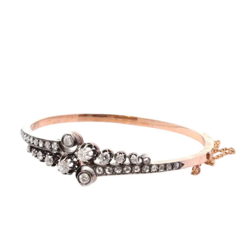 Bracelet Jonc en or,  argent, et diamants - Image 2