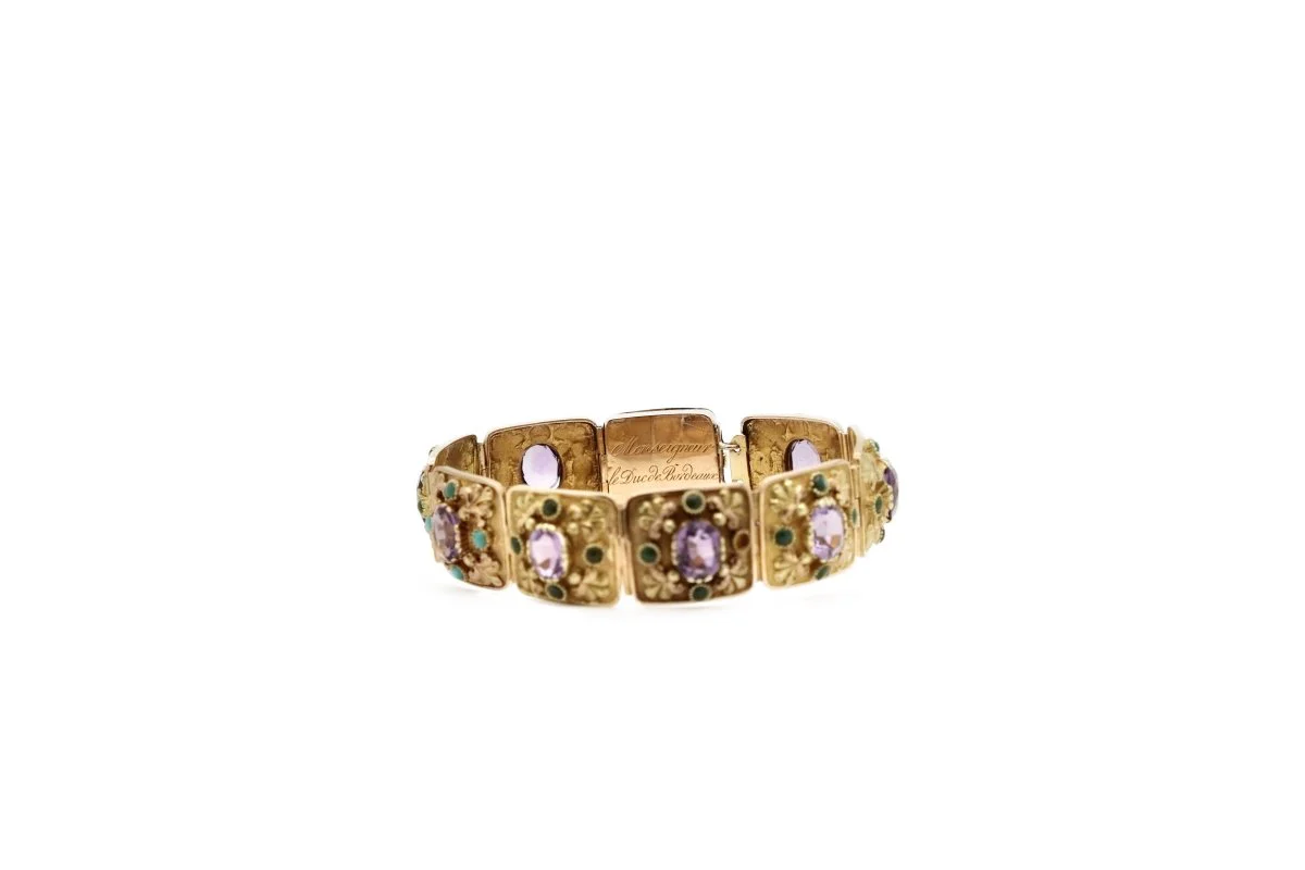 Bracelet ancien en or jaune et améthystes et turquoises - Image 5