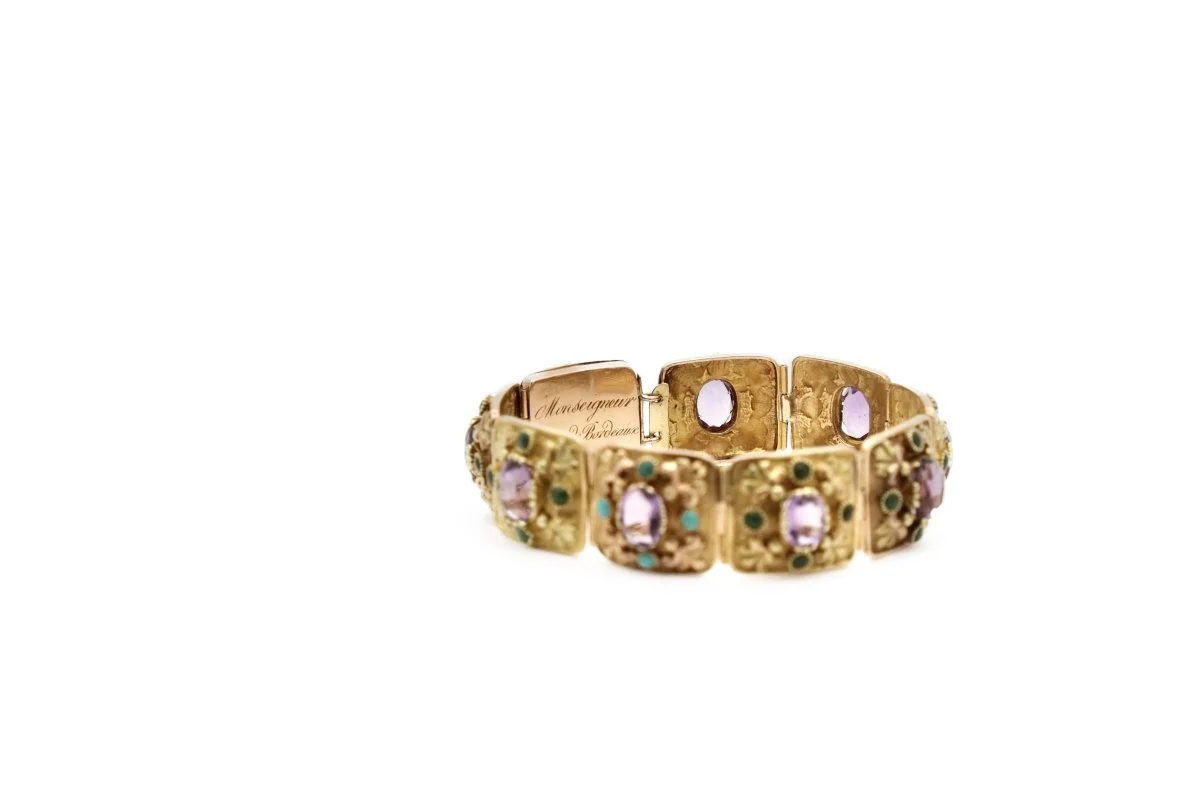 Bracelet ancien en or jaune et améthystes et turquoises - Image 6