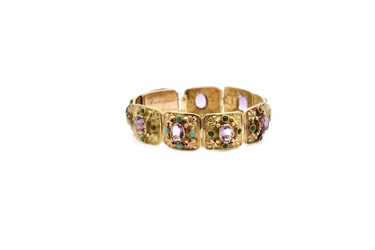 Bracelet ancien en or jaune et améthystes et turquoises - Image 7
