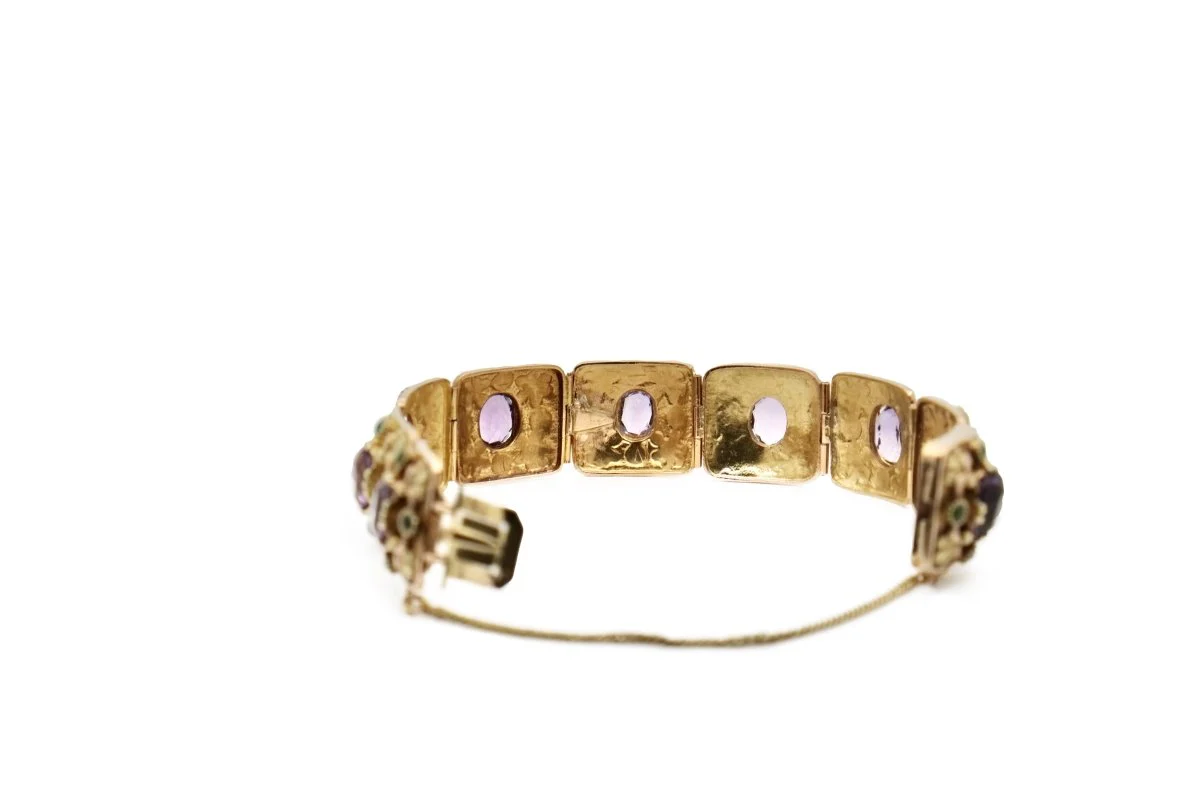 Bracelet ancien en or jaune et améthystes et turquoises - Image 8