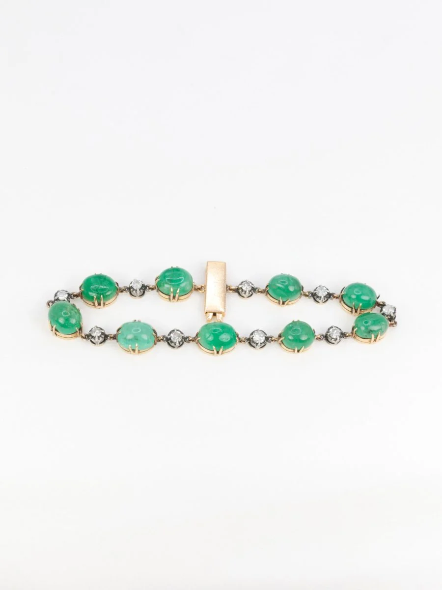Bracelet ancien cabochons d'émeraudes or jaune diamants - Image 5