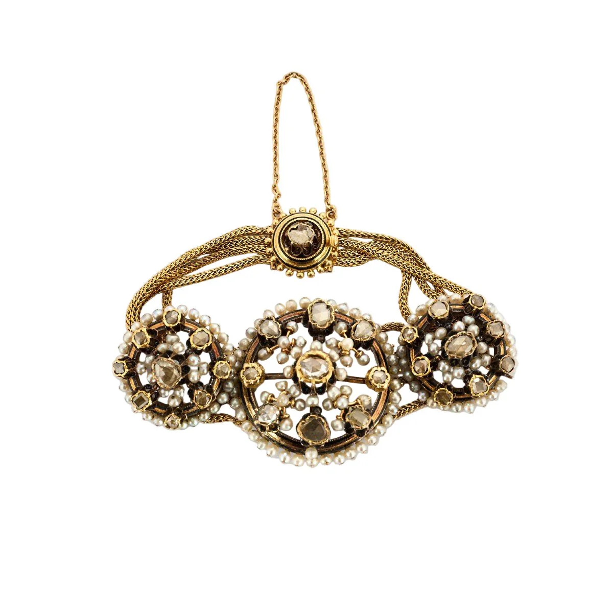 Bracelet Souple en or rose, argent, perles, et diamants