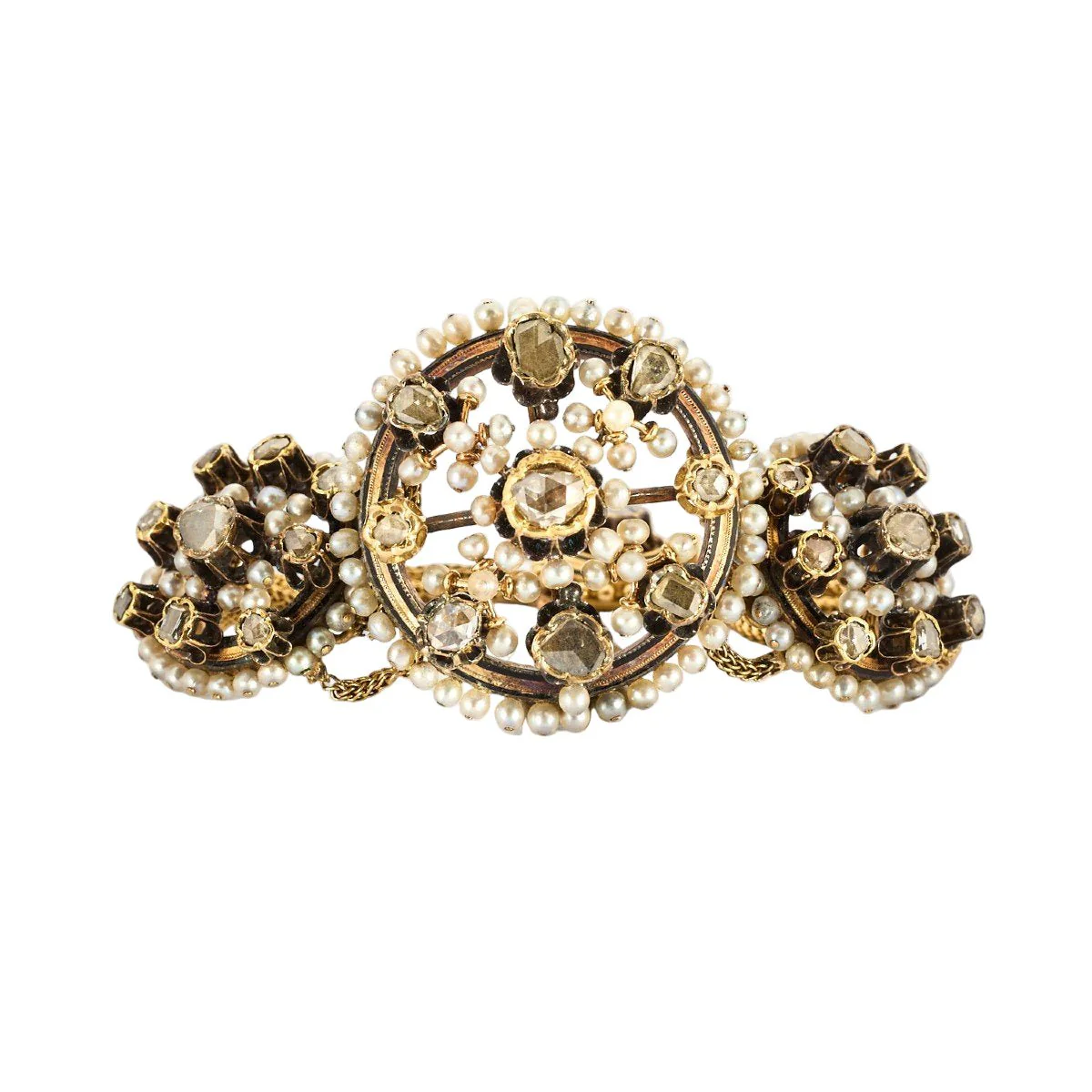 Bracelet Souple en or rose, argent, perles, et diamants - Image 2