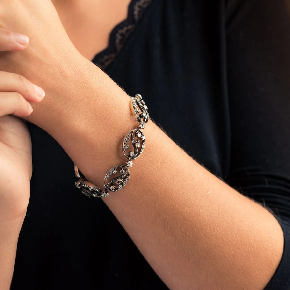 Bracelet Maille en or jaune, argent et diamants - Image 2