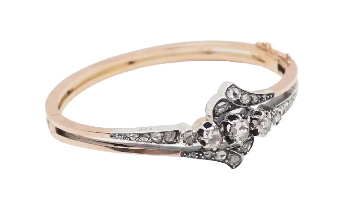 Bracelet Jonc en or rose, argent et diamants - Image 5