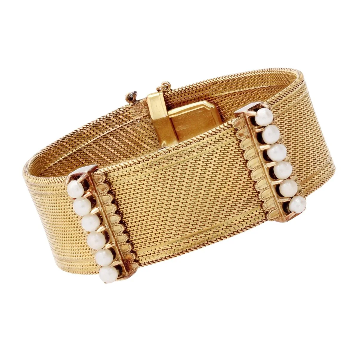 Bracelet Manchette en or jaune et perles