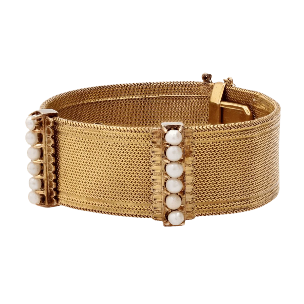 Bracelet Manchette en or jaune et perles - Image 3