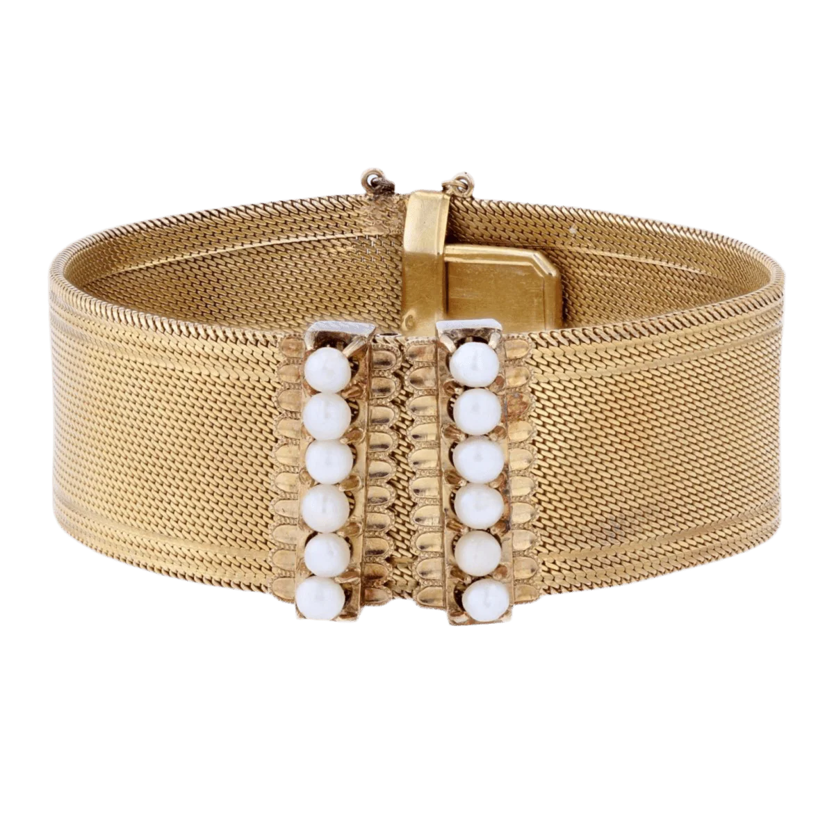 Bracelet Manchette en or jaune et perles - Image 4