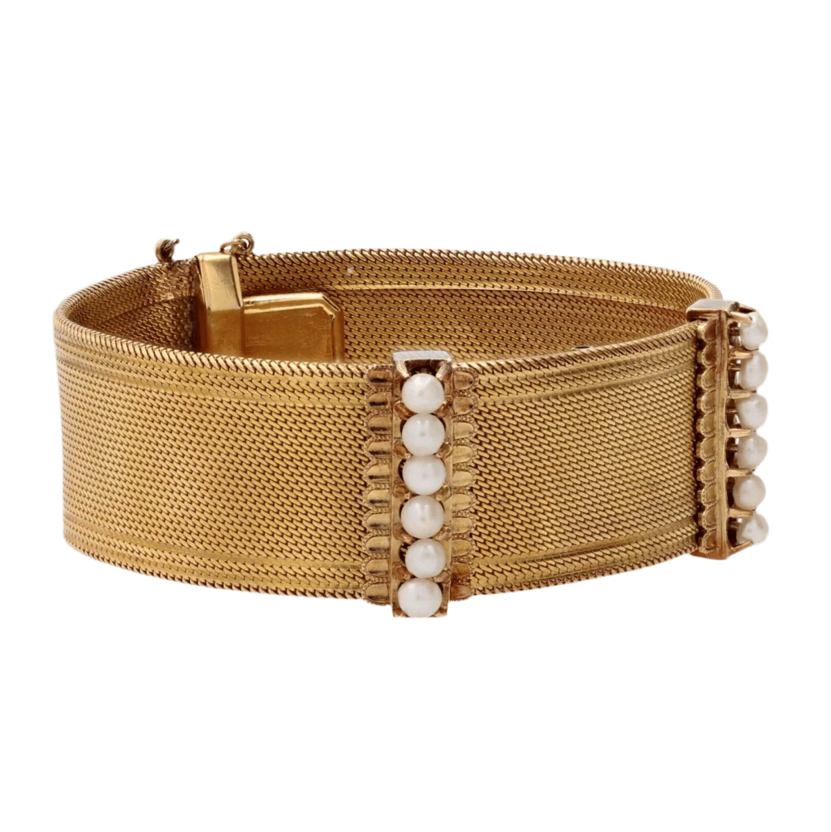 Bracelet Manchette en or jaune et perles - Image 5