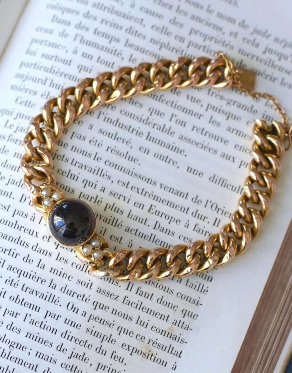 Bracelet Ancien Gourmette Or jaune et Grenat - Image 10