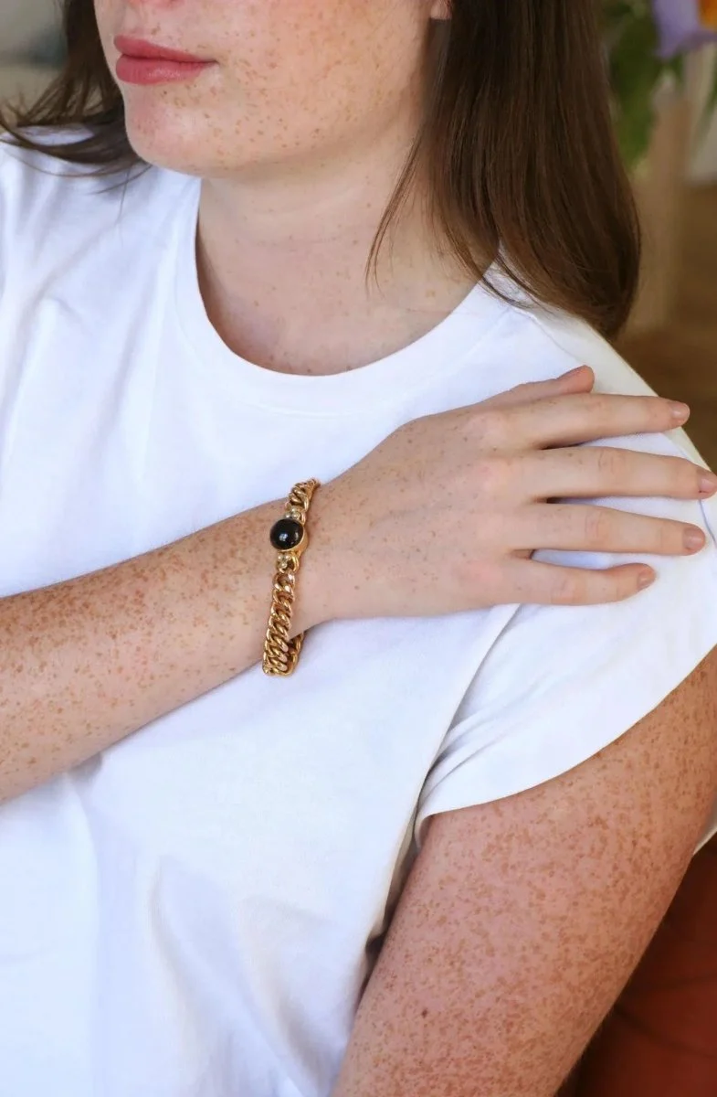 Bracelet Ancien Gourmette Or jaune et Grenat - Image 3