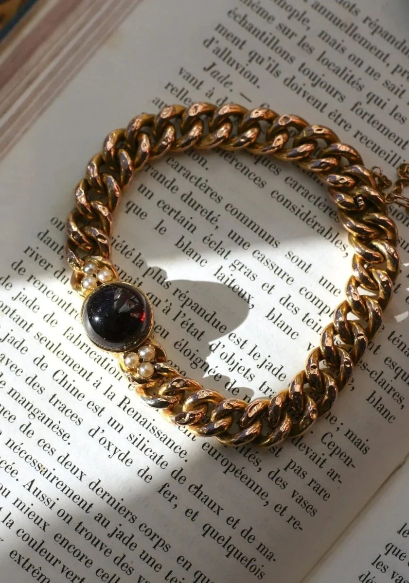 Bracelet Ancien Gourmette Or jaune et Grenat - Image 4