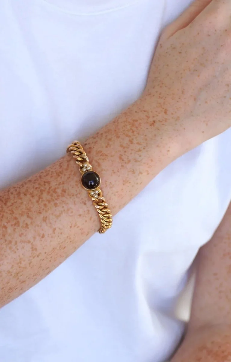 Bracelet Ancien Gourmette Or jaune et Grenat - Image 9