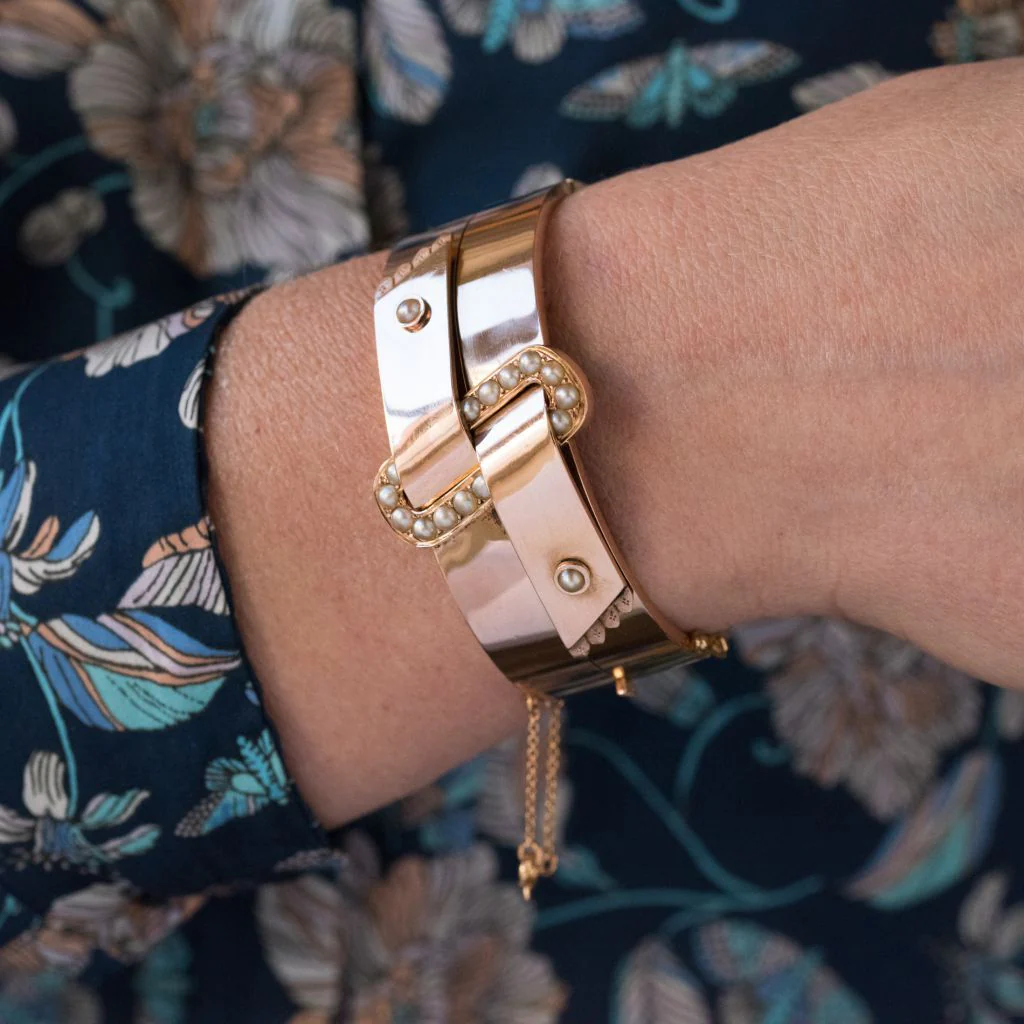 Bracelet Jonc en or rose et perles - Image 2