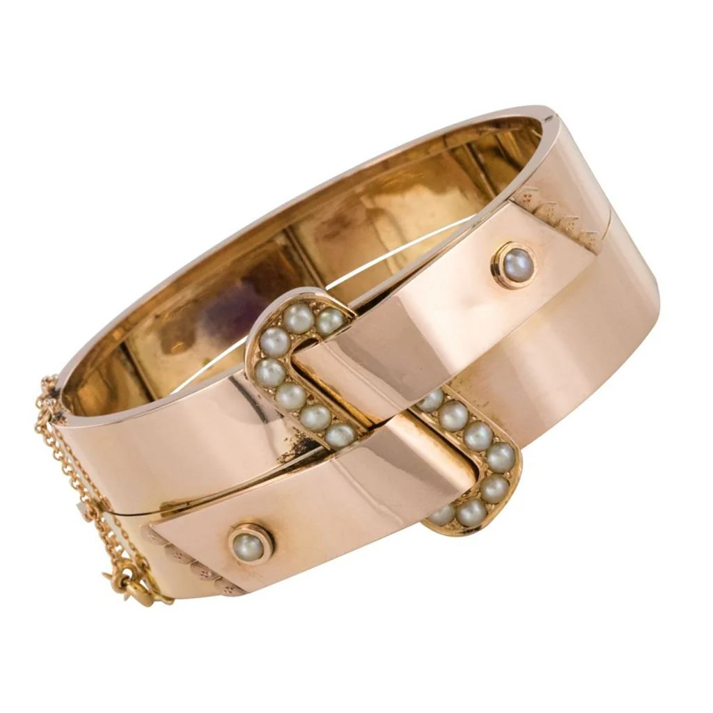 Bracelet Jonc en or rose et perles - Image 3