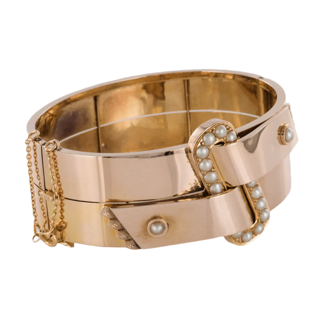 Bracelet Jonc en or rose et perles - Image 5