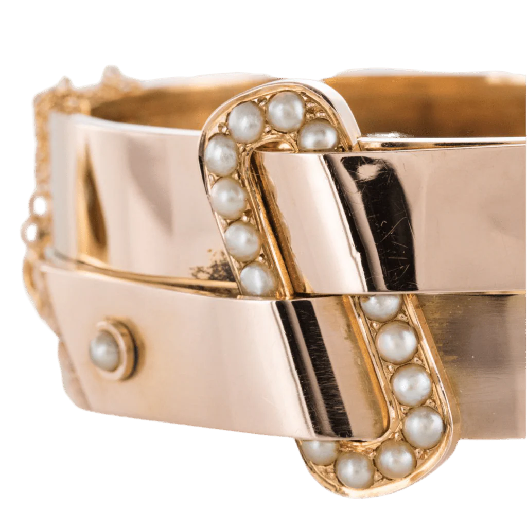 Bracelet Jonc en or rose et perles - Image 6