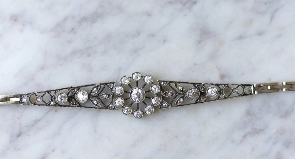 Bracelet ancien en or rose, argent, et diamants - Image 3