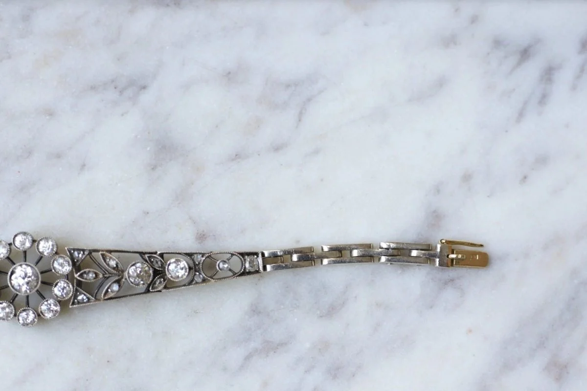 Bracelet ancien en or rose, argent, et diamants - Image 5