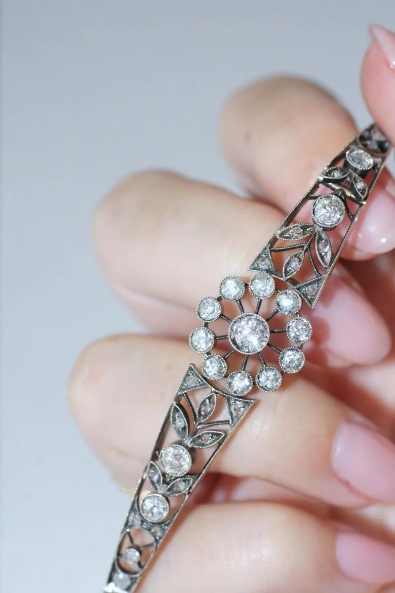 Bracelet ancien en or rose, argent, et diamants - Image 6