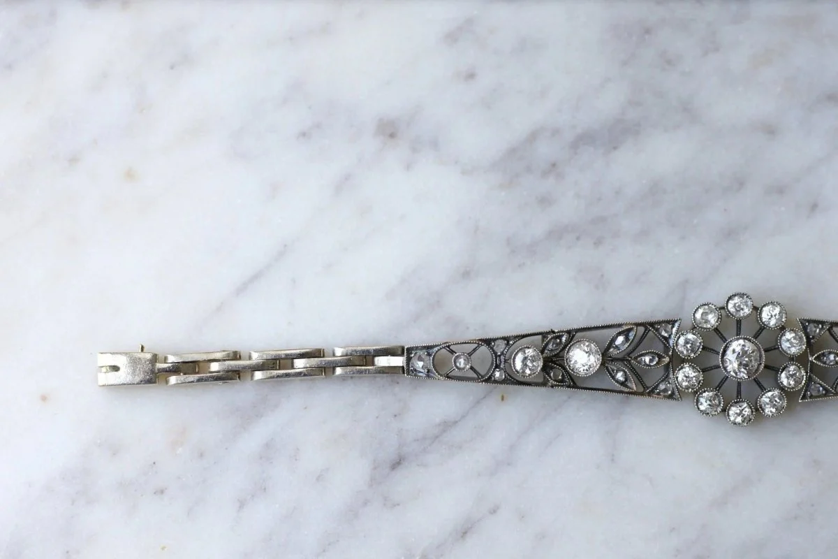 Bracelet ancien en or rose, argent, et diamants - Image 7