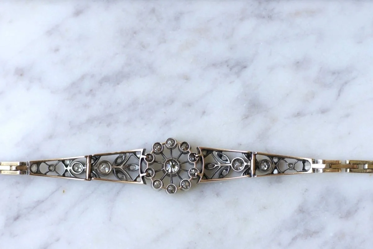 Bracelet ancien en or rose, argent, et diamants - Image 9