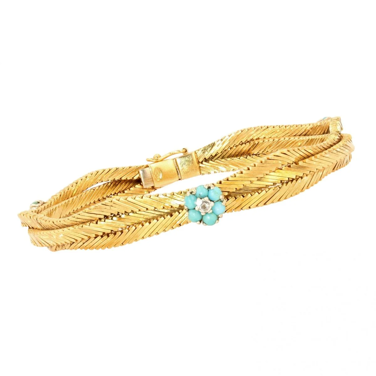 Bracelet Maille en or jaune, turquoises et diamants
