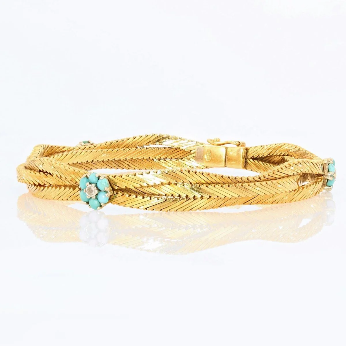 Bracelet Maille en or jaune, turquoises et diamants - Image 3