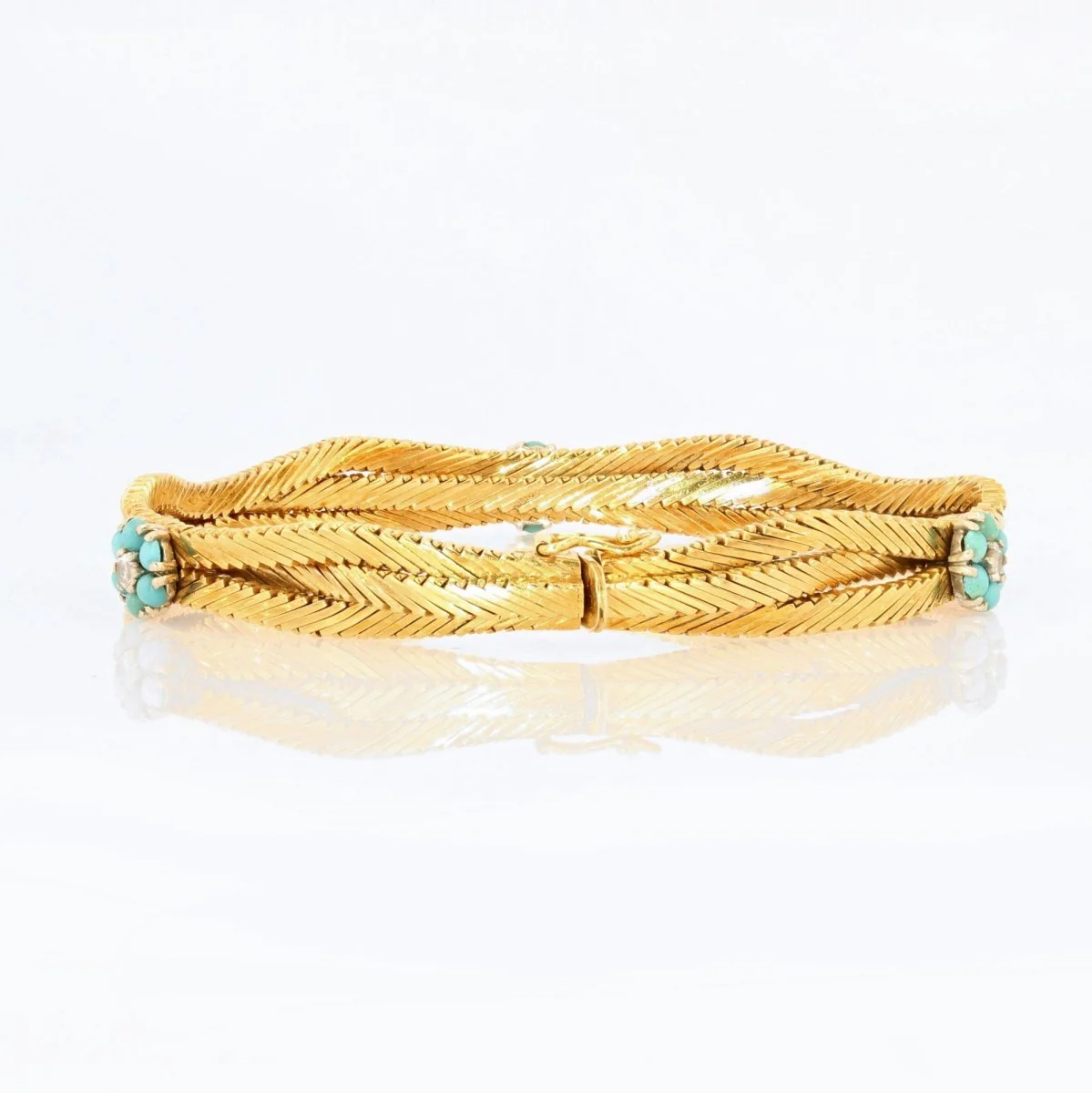 Bracelet Maille en or jaune, turquoises et diamants - Image 4
