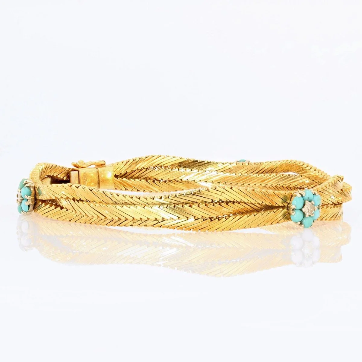 Bracelet Maille en or jaune, turquoises et diamants - Image 5