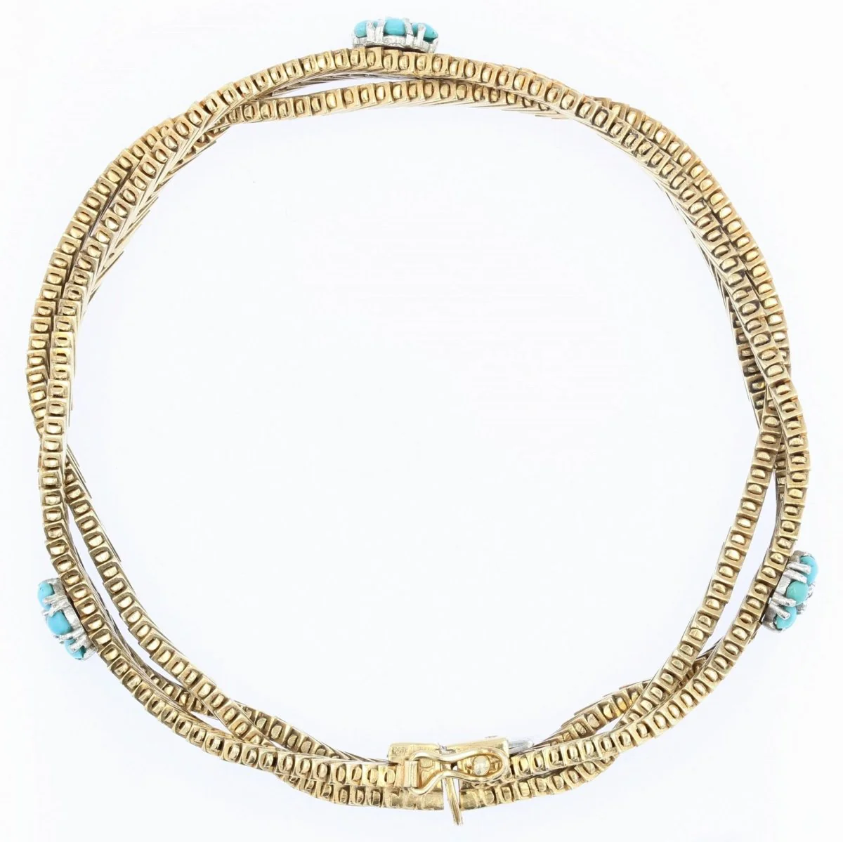 Bracelet Maille en or jaune, turquoises et diamants - Image 7