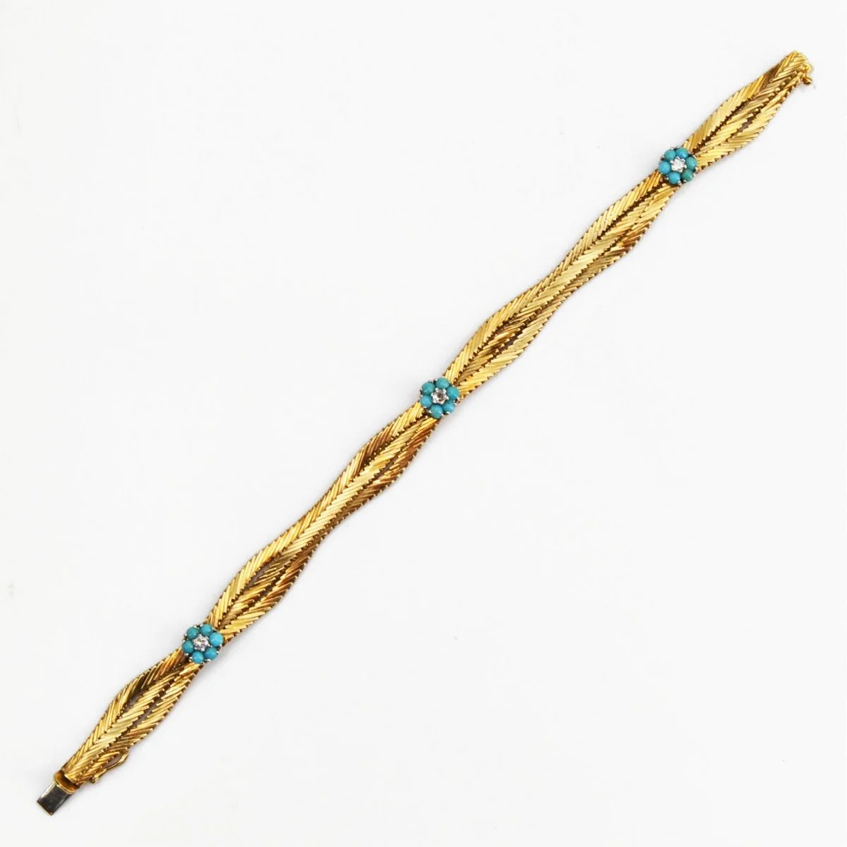Bracelet Maille en or jaune, turquoises et diamants - Image 8
