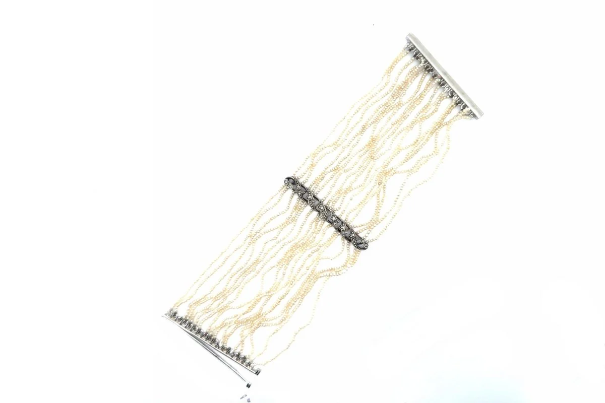 Bracelet en or blanc, argent, perles et diamants - Image 2
