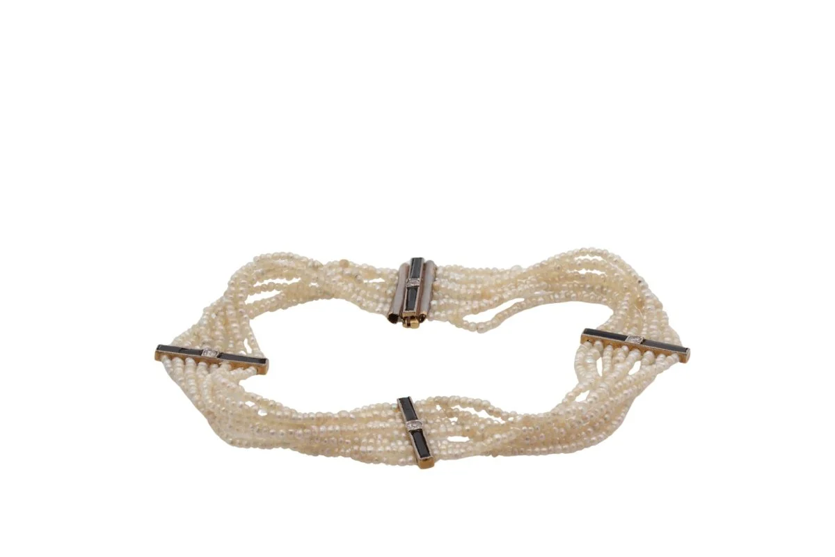 Bracelet ancien en or jaune avec perles fines, onyx et diamants - Image 2