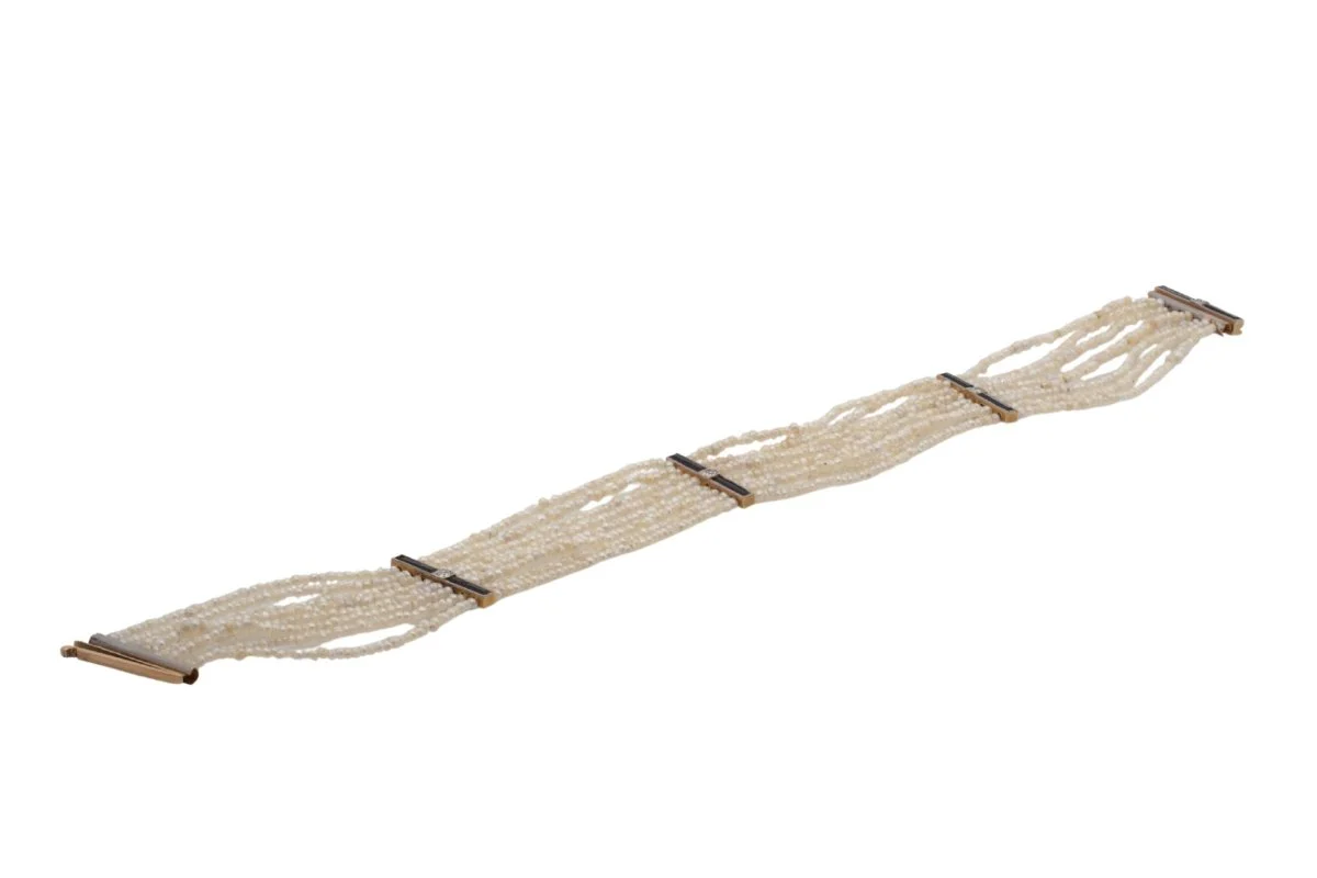 Bracelet ancien en or jaune avec perles fines, onyx et diamants - Image 4