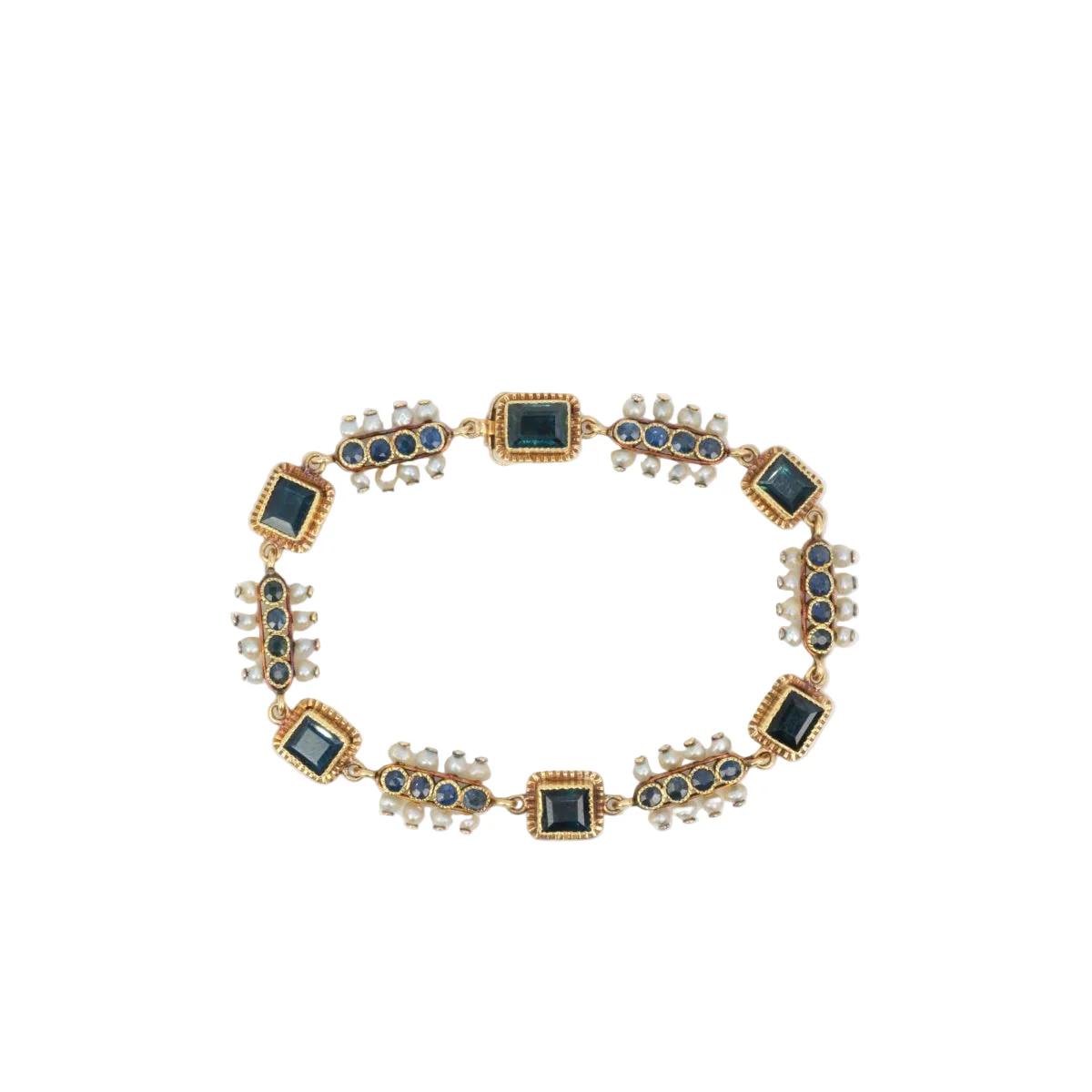 Bracelet ancien or jaune saphirs perles fines
