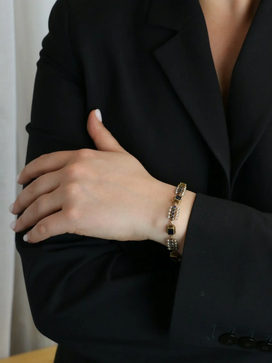 Bracelet ancien or jaune saphirs perles fines - Image 10