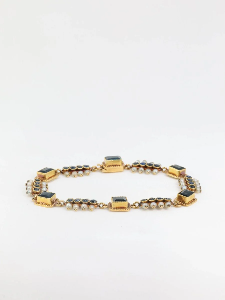 Bracelet ancien or jaune saphirs perles fines - Image 3