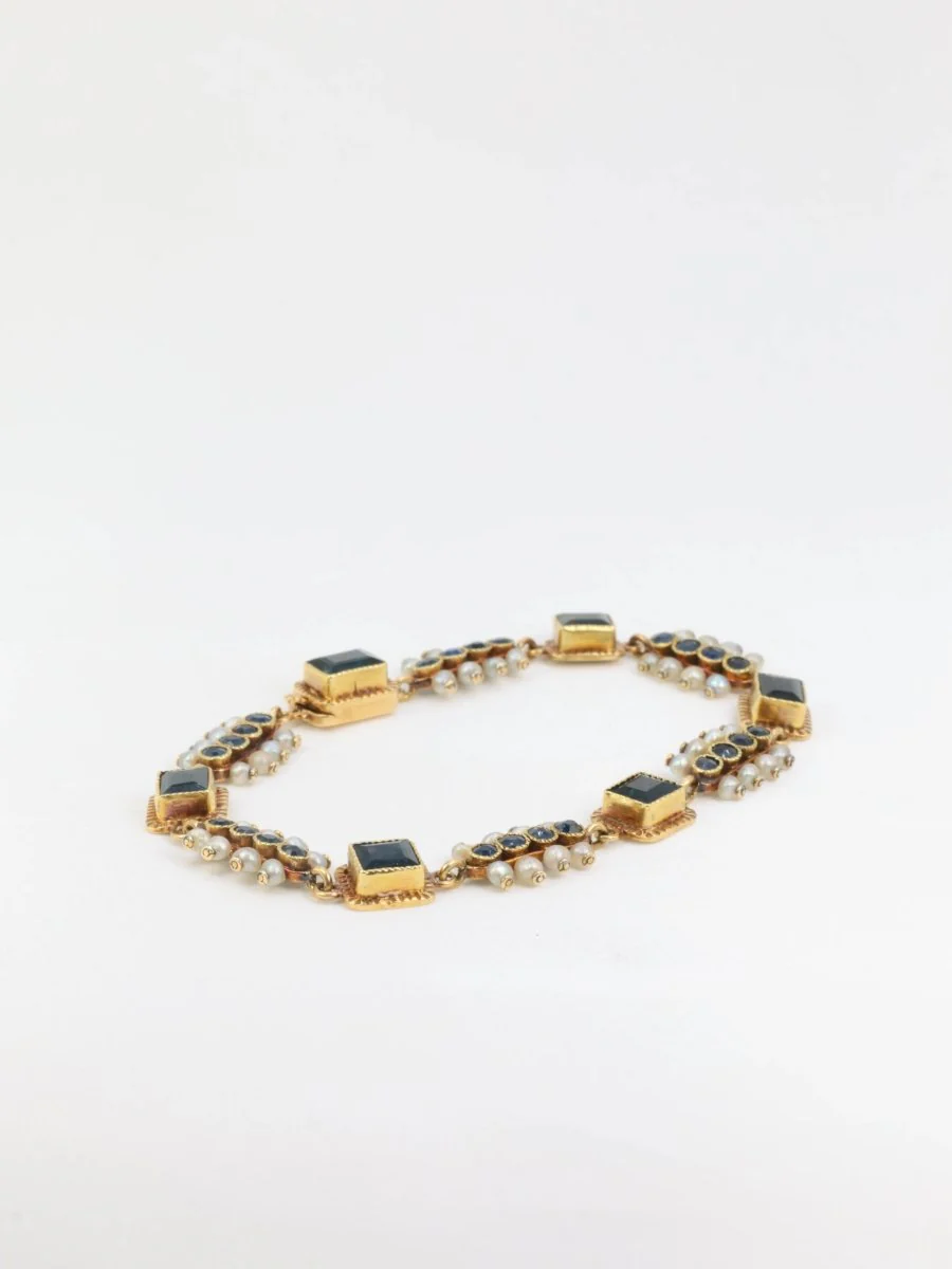 Bracelet ancien or jaune saphirs perles fines - Image 4