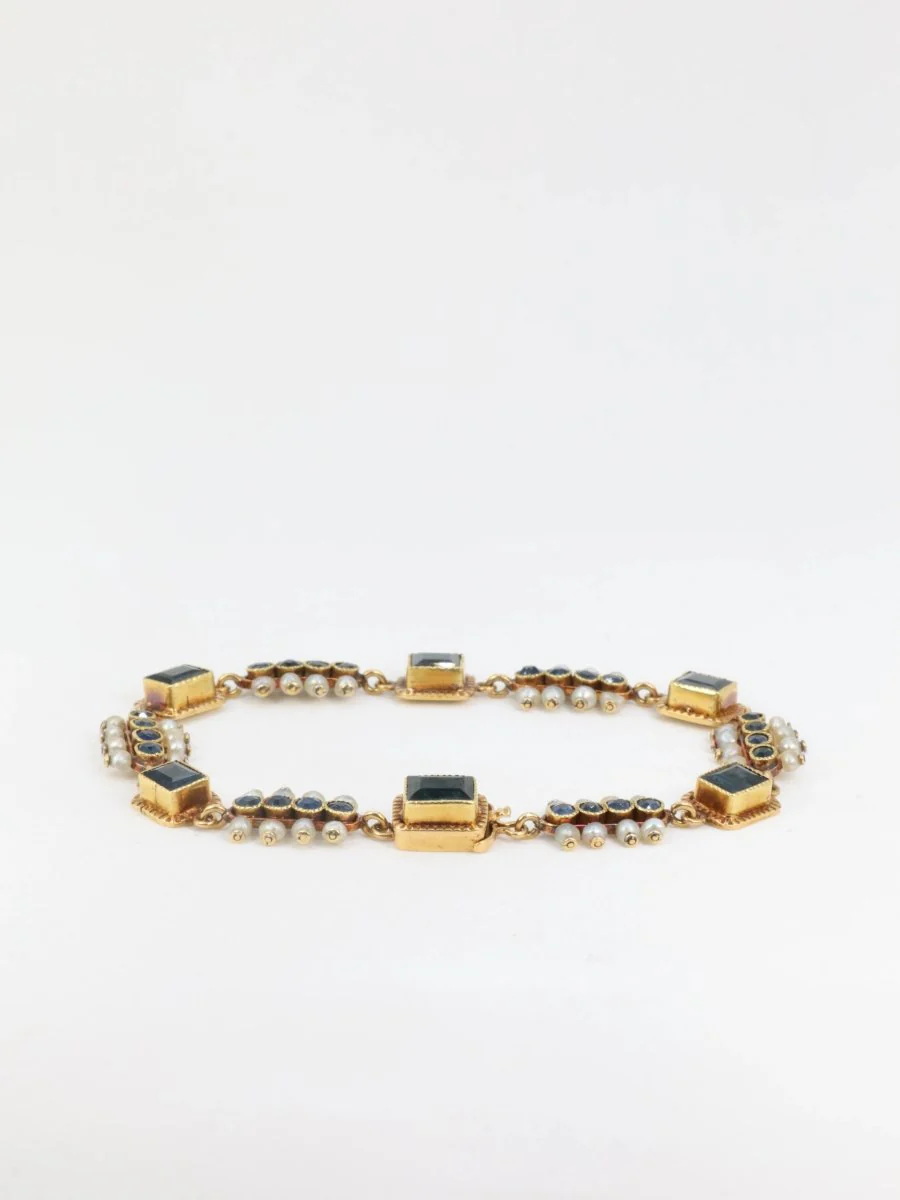 Bracelet ancien or jaune saphirs perles fines - Image 5