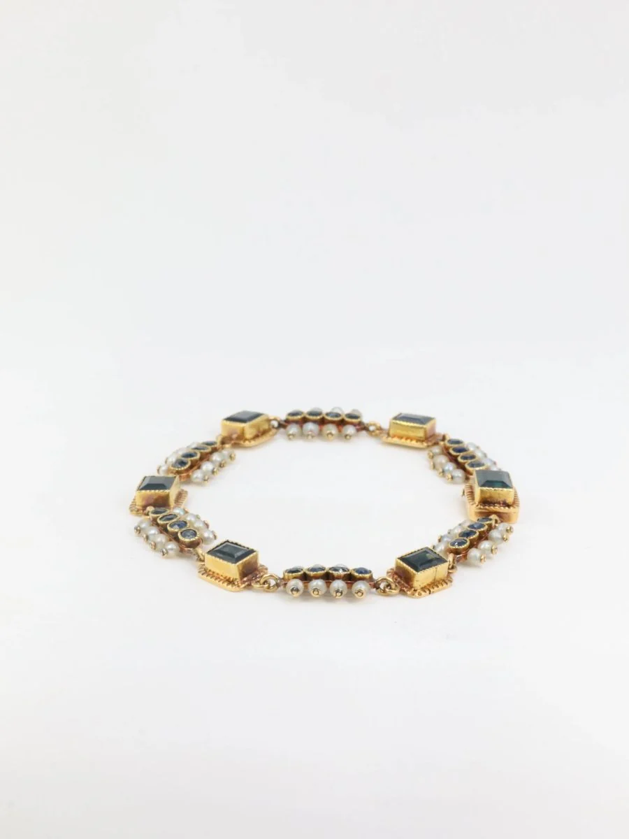 Bracelet ancien or jaune saphirs perles fines - Image 6